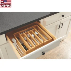 Natural Bamboo Expandable Silverware Organizer Drawer Storage Utensil Holder Kitchen Cutlery Tray Adjustable Compartment Durable