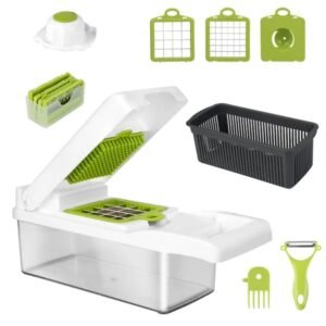 12-in-1 Vegetable Chopper with Container, Multi-Blade Food Chopper, Slicer & Dicer