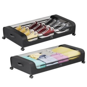 Under Bed Storage Containers 2-Pack with Lid, Wheels & Handles, Rolling Underbed Organizer Bins