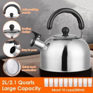 Stainless Steel Whistling Tea Kettle 2.1Qt, Stovetop Tea Pot for Gas & Electric Stoves