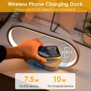 LED Bedside Lamp with Wireless Charger & Clock