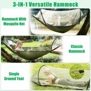 3-in-1 Camping Hammock with Mosquito Net & Rain Fly, Portable Outdoor Hammock Tent for Hiking & Backpacking