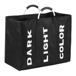 Collapsible 3-Section Laundry Bag with Alloy Handles, Foldable Clothes Sorter