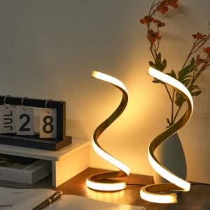2-Pack Spiral LED Desk Lamp — 3 Color Dimmable, USB Powered, Modern Home Decor