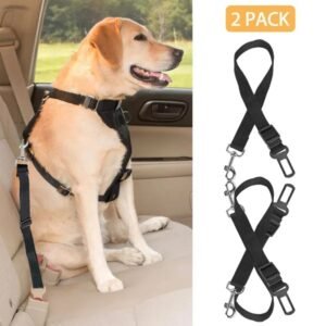 2-Pack Dog Seat Belt for Car, Adjustable Pet Safety Harness Tether for Vehicle Travel, Universal Fit