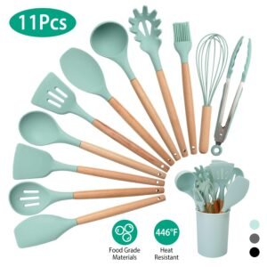 Silicone Kitchen Utensil Set with Holder, 11-Piece Non-Stick Heat Resistant Cooking Utensils