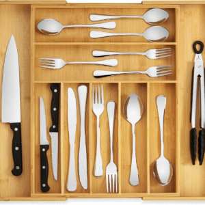 Bamboo Drawer Organizer - Expandable Silverware Organizer & Utensil Drawer Organizer, Cutlery Tray with Dividers, 7-9 Slots- Kitchen Organizer for Utensils & Flatware (Natural)