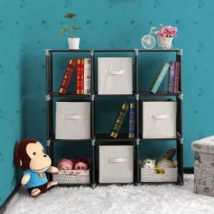 9-Cube Storage Organizer – 3-Tier Closet & Bookcase Shelf with Bins
