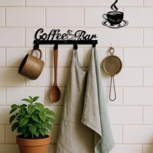Coffee Cup Rack with Hooks, Wall-Mounted Metal Mug & Utensil Organizer